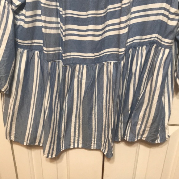 Blue and White Striped Off The Shoulder Top - Picture 4 of 5